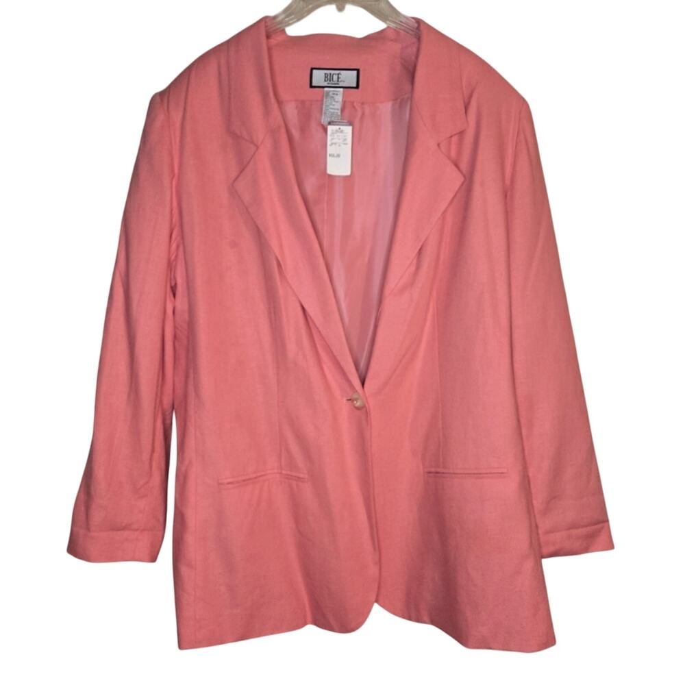 NWT Bice by Sag Harbor 18W Coral Pink Linen Blazer [0156]